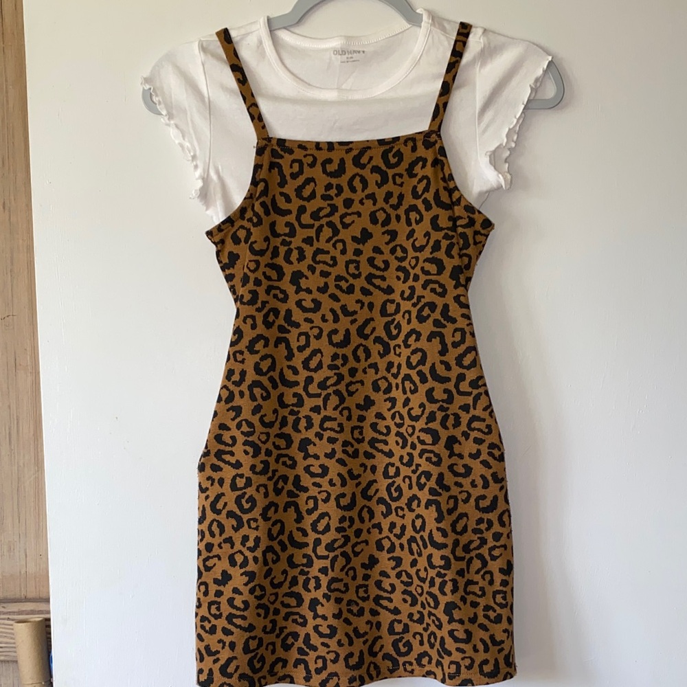 Old Navy Classic White Tee with leopard sweater dress